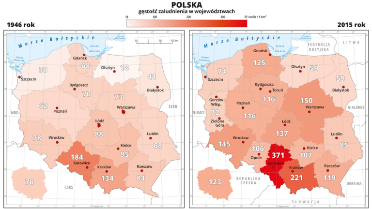 Карта плотности населения Польши. Распределение населения
